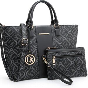 Women Satchel Purse Handbag Shoulder Bag Work Tote Bag with Matching Clutch